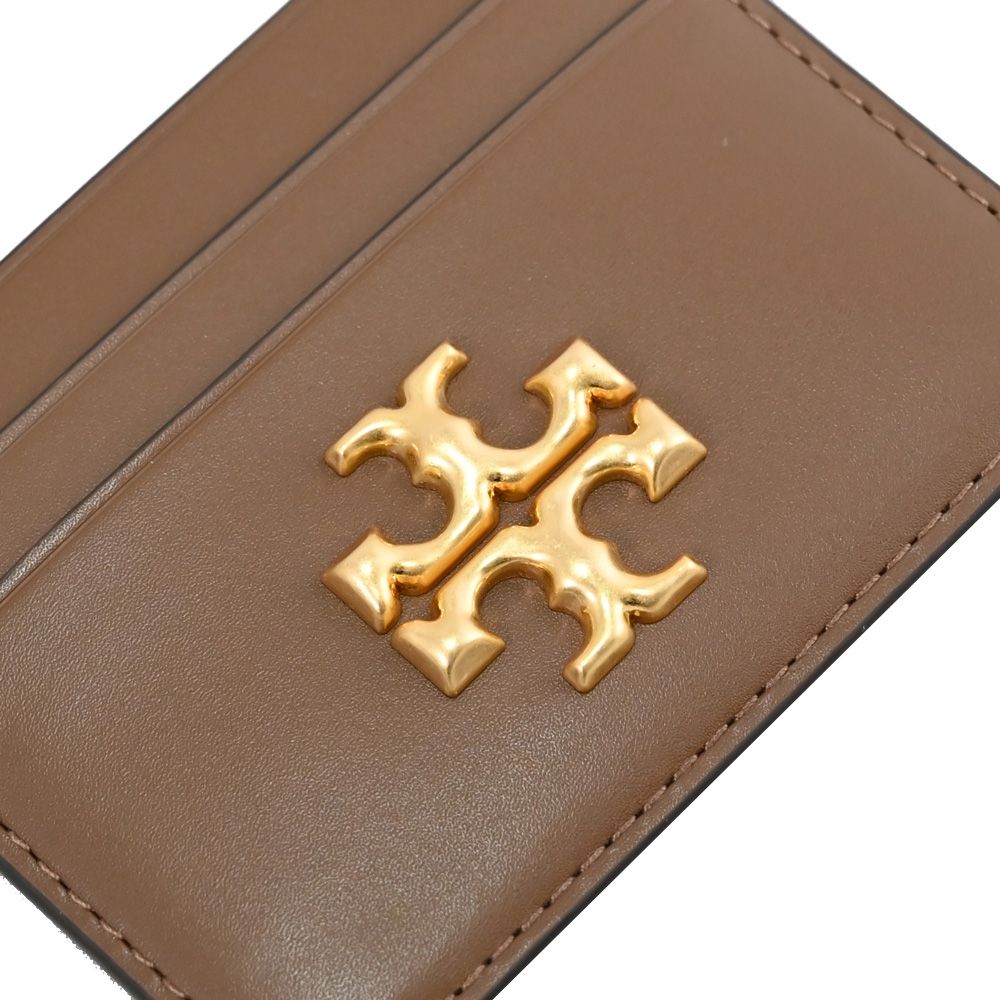 TORY BURCH 金屬LOGO皮革隨身卡片夾.駝棕