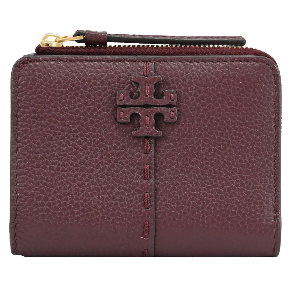 TORY BURCH 經典LOGO釦式零錢短夾.酒紅