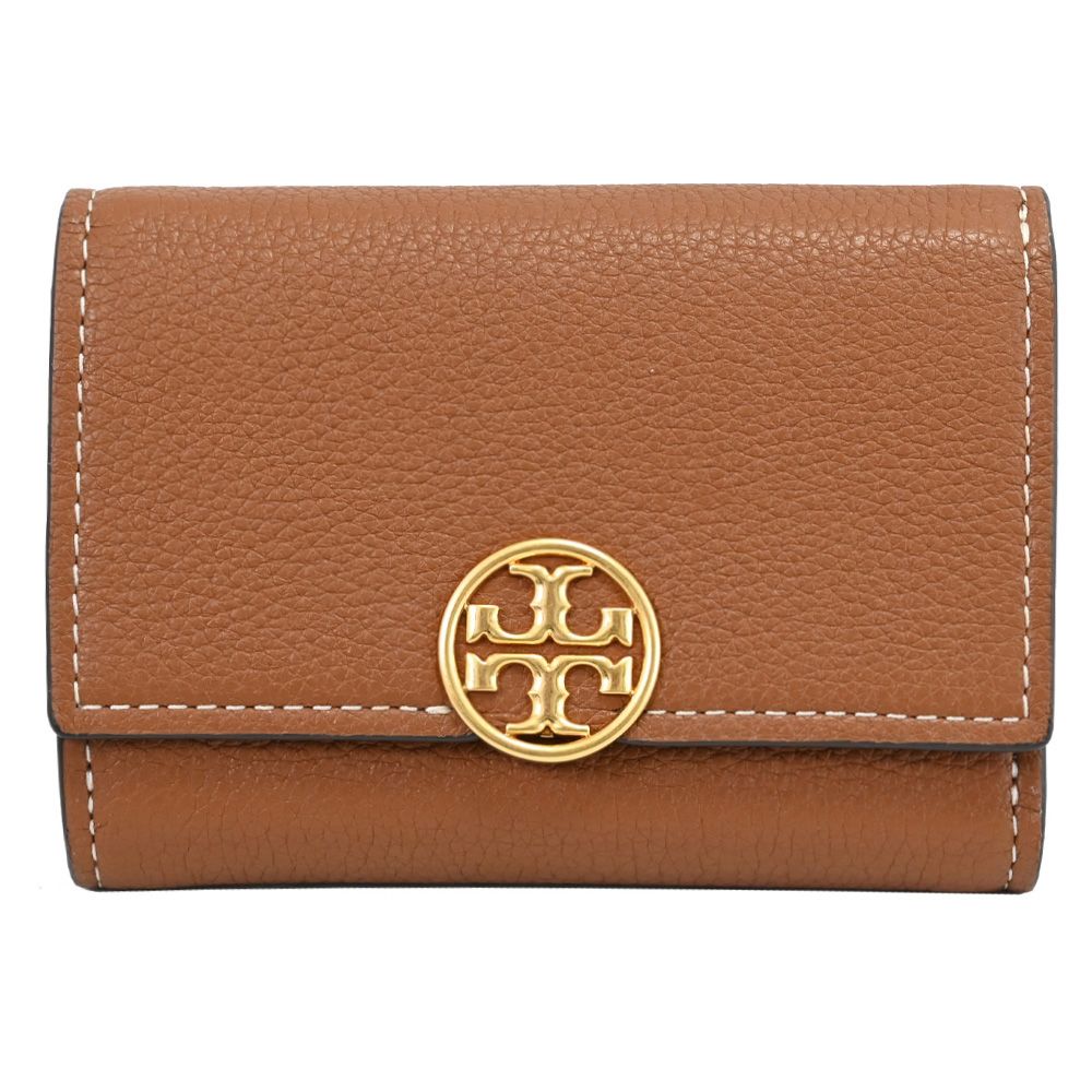 TORY BURCH 金屬LOGO三折釦式零錢中夾.棕