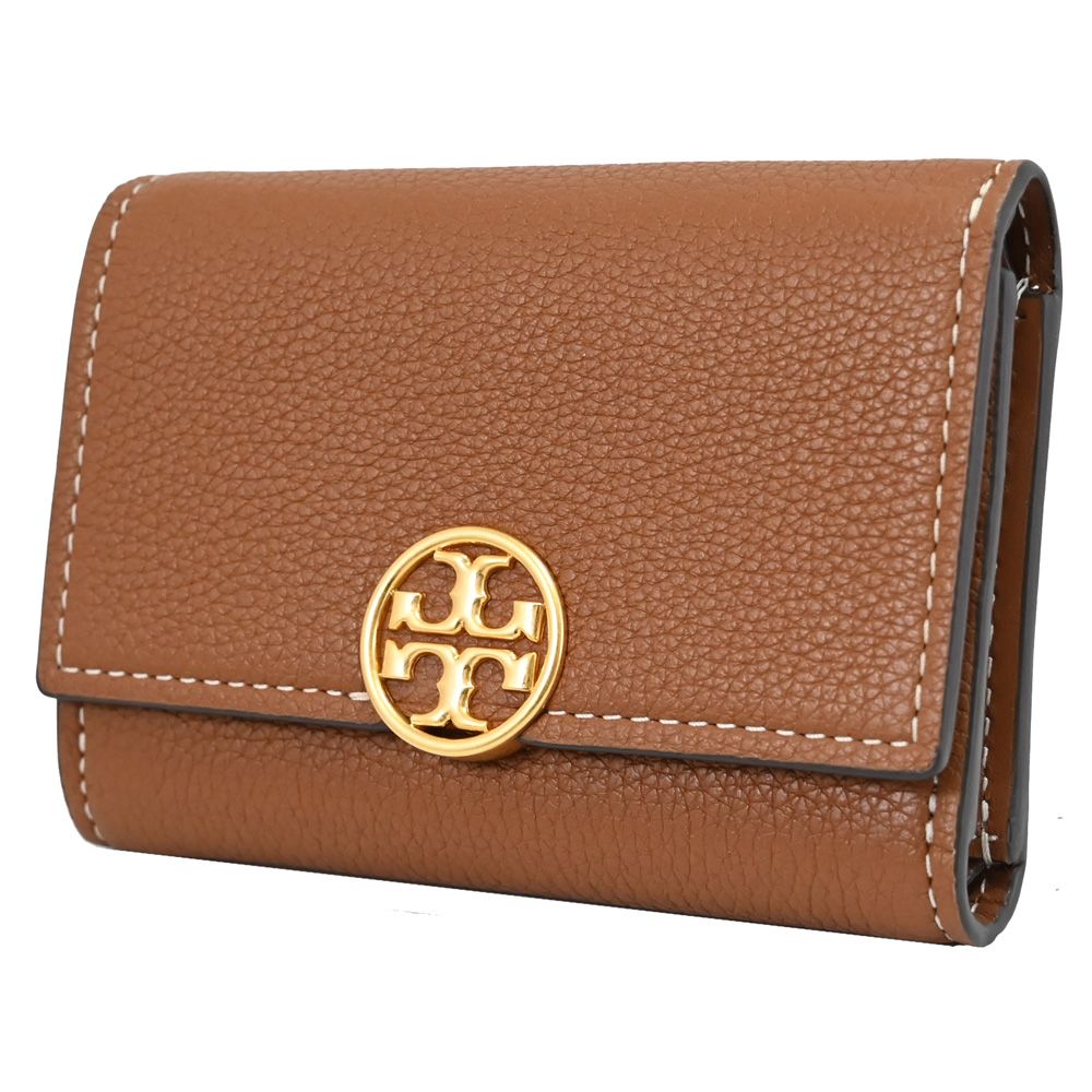 TORY BURCH 金屬LOGO三折釦式零錢中夾.棕