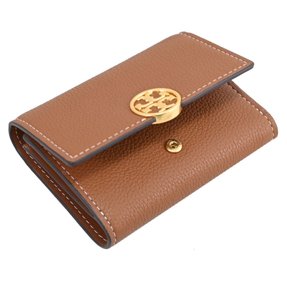 TORY BURCH 金屬LOGO三折釦式零錢中夾.棕