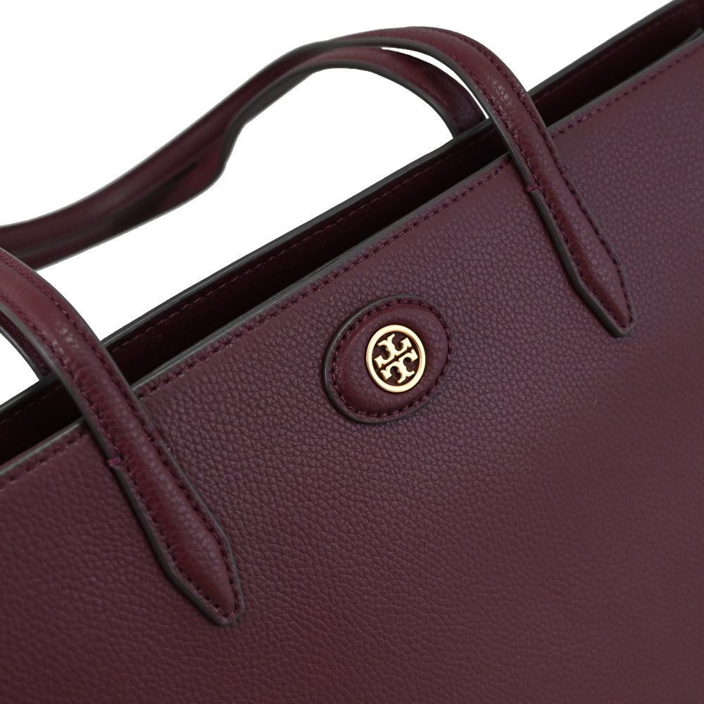 TORY BURCH 金屬LOGO三層肩背托特包.酒紅