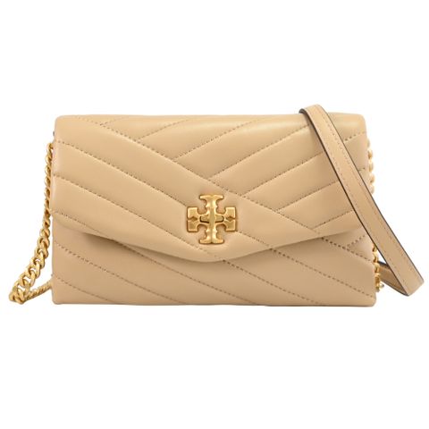 TORY BURCH 90343 經典LOGO絎縫轉釦斜背包.淺沙色