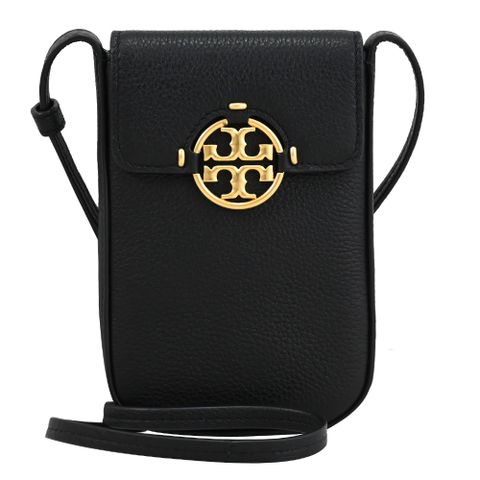 TORY BURCH 金屬LOGO翻蓋斜背手機包.黑