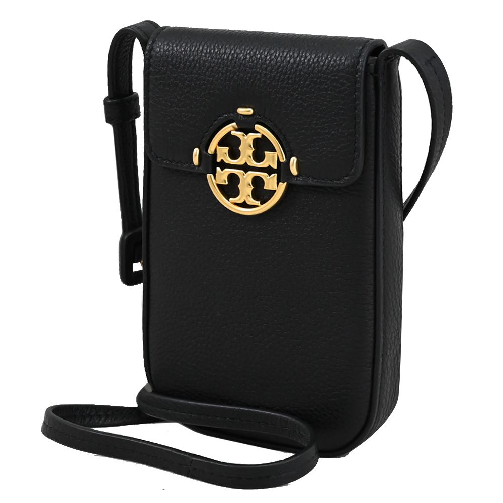 TORY BURCH 金屬LOGO翻蓋斜背手機包.黑