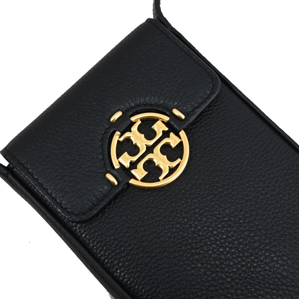 TORY BURCH 金屬LOGO翻蓋斜背手機包.黑