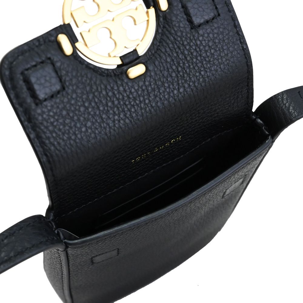 TORY BURCH 金屬LOGO翻蓋斜背手機包.黑