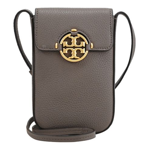 TORY BURCH 84077 金屬LOGO翻蓋斜背手機包.深灰