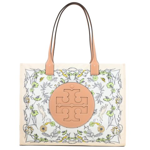 TORY BURCH 復古圖騰皮邊飾大托特包.米/咖