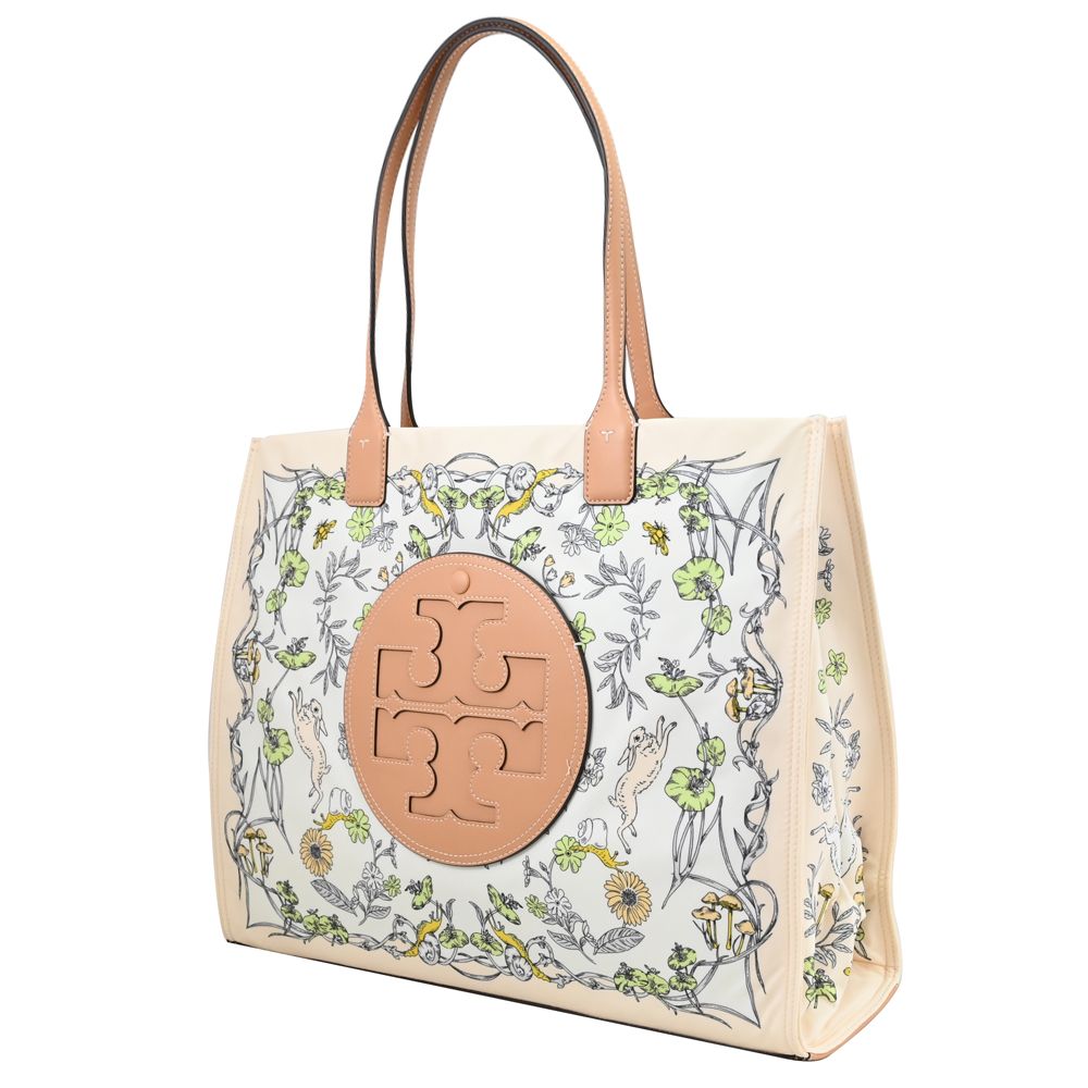 TORY BURCH 復古圖騰皮邊飾大托特包.米/咖