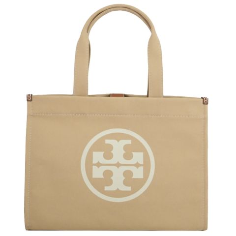 TORY BURCH 經典LOGO帆布大托特包.卡其色