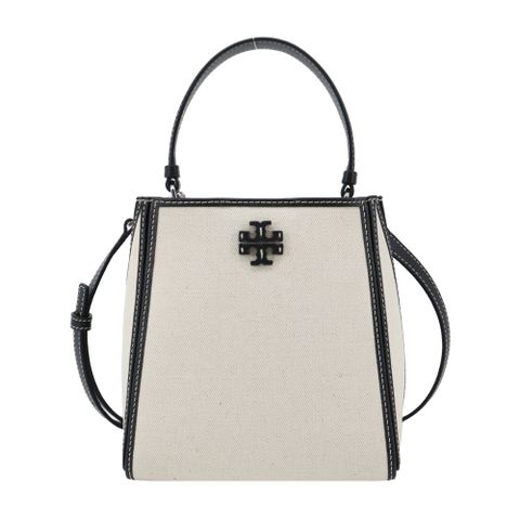 TORY BURCH TORY BURCH MCGRAW 帆布皮革手提/斜背水桶包-小/米黑