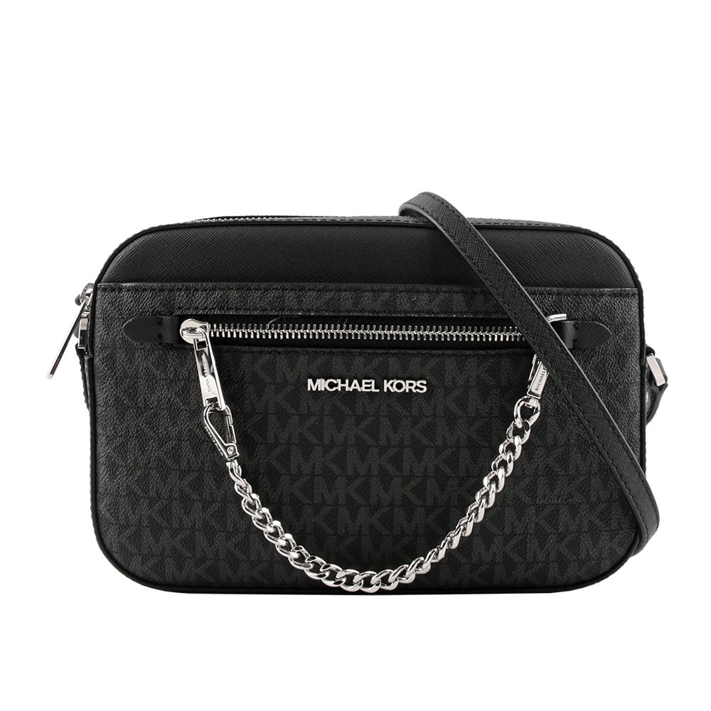 Michael Kors  銀字滿版塗層帆布附鏈帶前口袋方包(黑色) 35S1STTC9B BLACK
