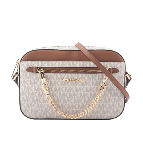 Michael Kors 金字滿版塗層帆布附鏈帶前口袋方包(香草色) 35S1GTTC9B VANILLA