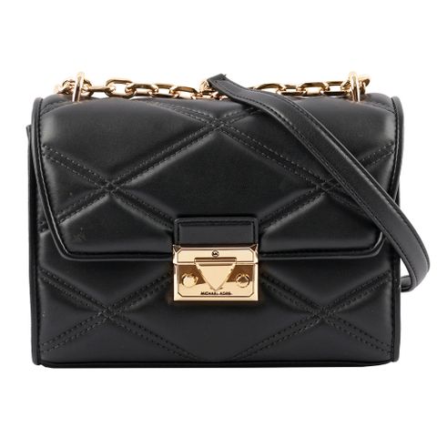 Michael Kors Serena 縫線菱格紋肩背/斜背鍊包(中款)(黑色) 35S2GNRL2U BLACK