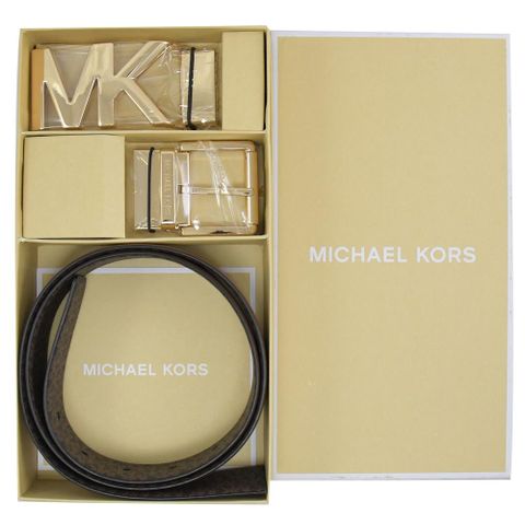 MICHAEL KORS 經典小MK印花雙頭皮帶禮盒組.深咖/咖