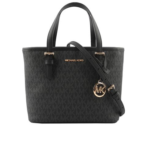 Michael Kors 滿版圓形Logo 塗層帆布小款托特包(黑色) 35T9GTVT0B BLACK