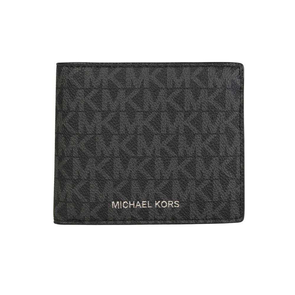 Michael Kors  Cooper 滿版MK燙金LOGO 對開零錢包短夾(黑灰)