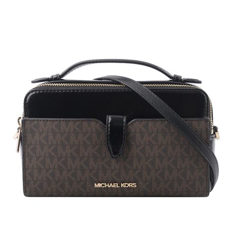 Michael Kors 滿版塗層帆布Logo 及漆皮雙拉鍊二用包(咖啡色/黑色) 35H3GTTC2B BLACK