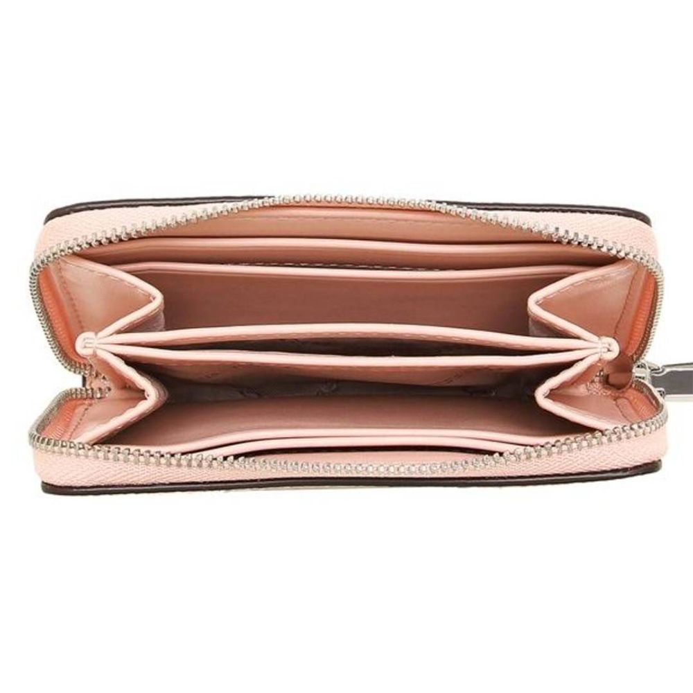 Michael Kors  滿版Logo型拉鏈零錢 卡包 淡粉色/包深咖啡色(贈原廠紙盒紙袋)