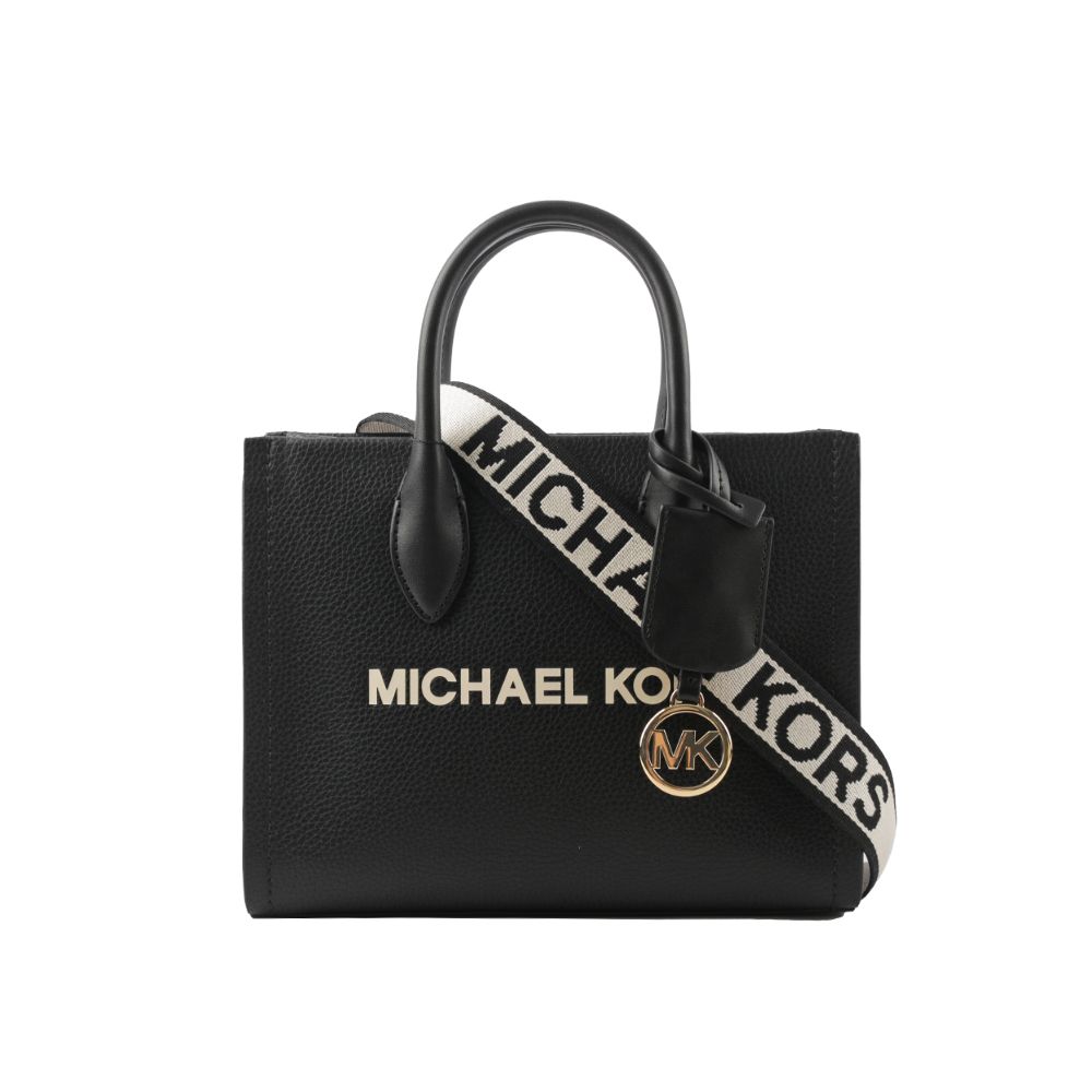 Michael Kors  Mirella 荔枝皮革刺繡背帶小款二用托特包(黑色)