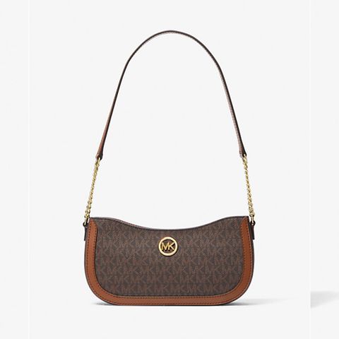 Michael Kors 專櫃經典款 Leida滿版LOGO 防刮皮革斜背/側背兩用半月包(雙色可選)
