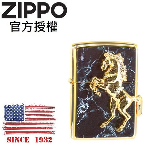 Zippo 【官方授權店】GD black Marble winning winny 經典駿馬(大理石黑)防風打火機