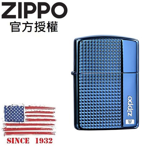 Zippo 【官方授權店】 PVD Classic cut 寶藍深雕鑽石紋(加厚版)防風打火機