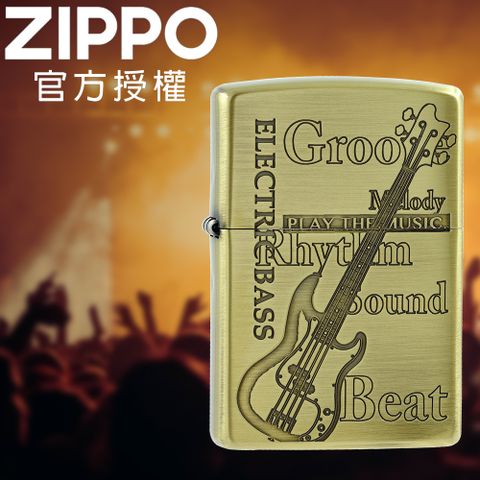 Zippo 【官方授權店】Play the music bass BS 演奏音樂-貝司(髮絲金)防風打火機