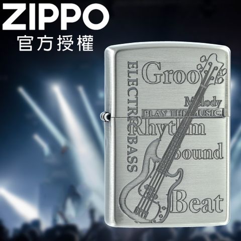 Zippo 【官方授權店】Play the music bass Ni 演奏音樂-貝司(髮絲銀)防風打火機