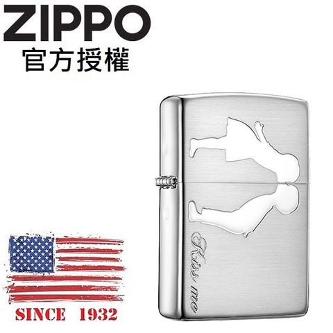 Zippo 【官方授權店】Kiss me SVS 一吻定情(拉絲銀)防風打火機