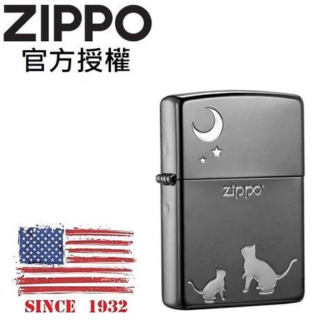 Zippo 【官方授權店】Moon Cat BNS 望月貓咪(黑冰銀)防風打火機