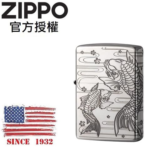 【ZIPPO官方授權店】櫻花鯉魚(全銀)防風打火機