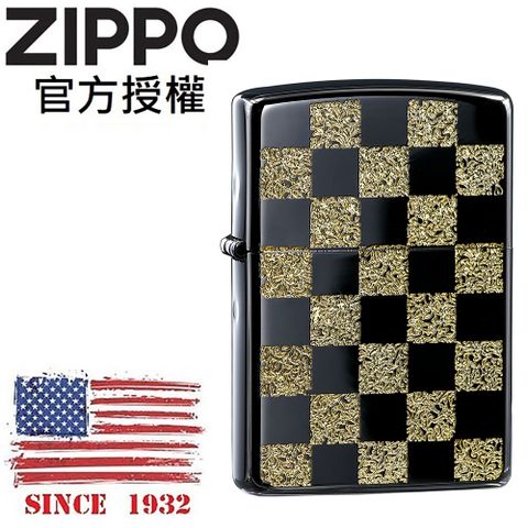 Zippo 【官方授權店】Check board BNG 西洋棋盤(黑金)防風打火機