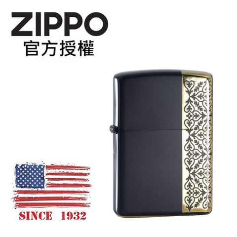 Zippo 【官方授權店】Arabesque noble BK&GD 貴族藤蔓花紋防風打火機