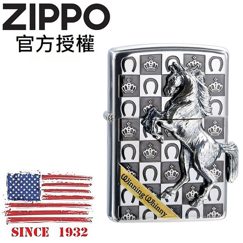 Zippo 【官方授權店】SV grand crown winning winny 尊爵皇冠鐵騎(亮黑銀)防風打火機