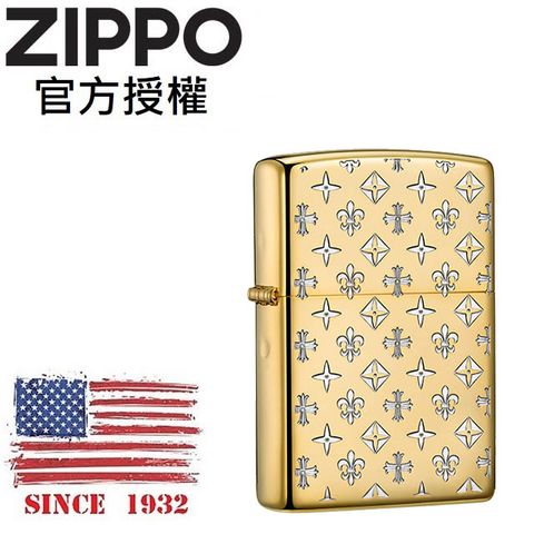 Zippo 【官方授權店】Monogram pattern GS 花紋押印圖案(亮金色)防風打火機