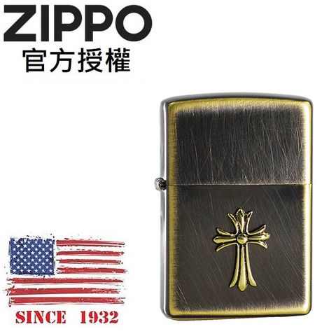 【ZIPPO官方授權店】 Used metal BSB cross 復古金色十字架防風打火機