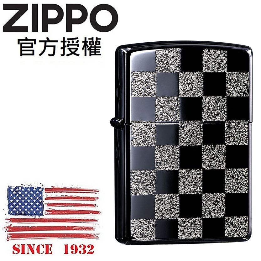 Zippo 【官方授權店】Check board BNS 西洋棋盤(黑銀)防風打火機