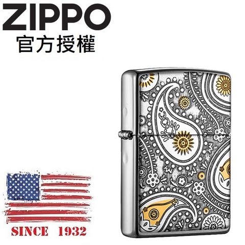 Zippo 【官方授權店】Player desired BK&GD 佩斯利花紋防風打火機