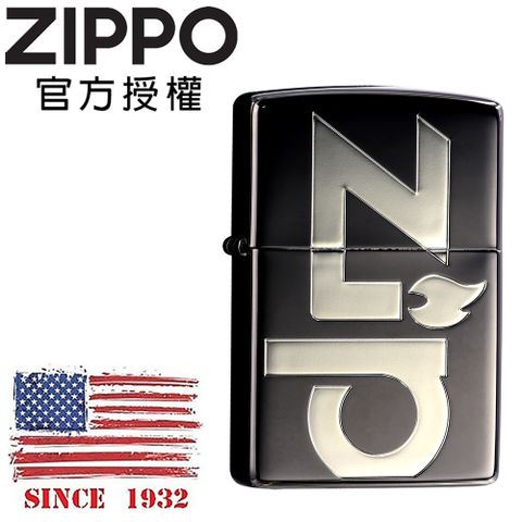 【ZIPPO官方授權店】 Big zippo logo(Black) 經典標誌-黑冰銀防風打火機