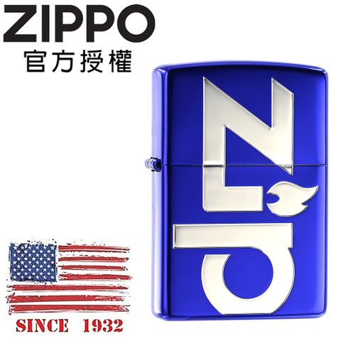 【ZIPPO官方授權店】Big zippo logo(Blue) 經典標誌-寶藍銀防風打火機
