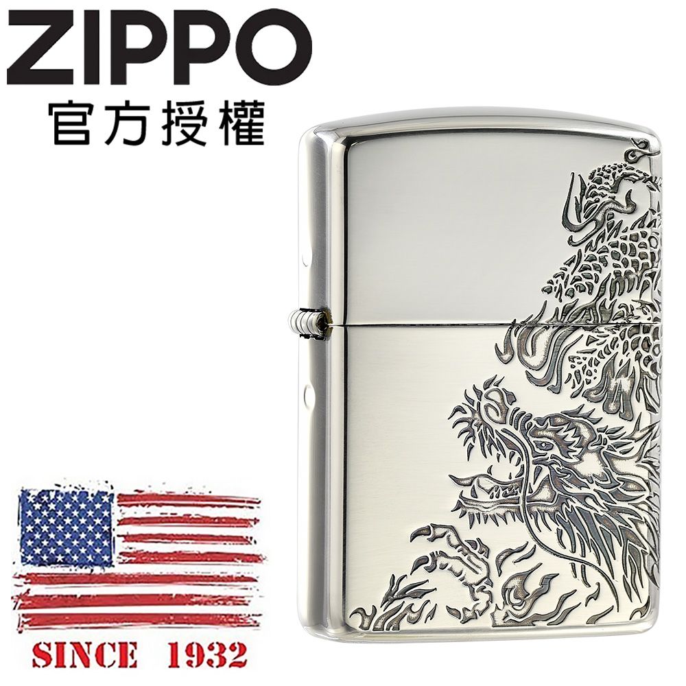 Zippo 【官方授權店】2men-drangon SV oxidized 天翔龍紋銀(加厚版)防風打火機