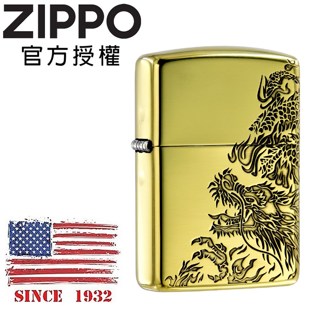 Zippo 【官方授權店】 2men-drangon BS oxidized 天翔龍紋金(加厚版)防風打火機