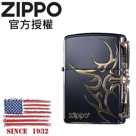 Zippo 【官方授權店】Tribal Cross Metal emblem BNG 十字金屬徽章(亮黑金)防風打火機