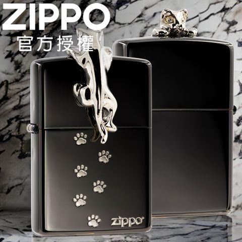 Zippo 【官方授權店】 Cats metal SV 翻牆貓咪(黑冰銀)防風打火機