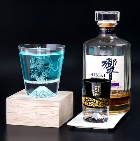 【田島硝子】雷神杯x金箔漆黑款 富士山威士忌杯+金箔冷酒杯2入組(TG19-002-TS+TG20-016-1GK)