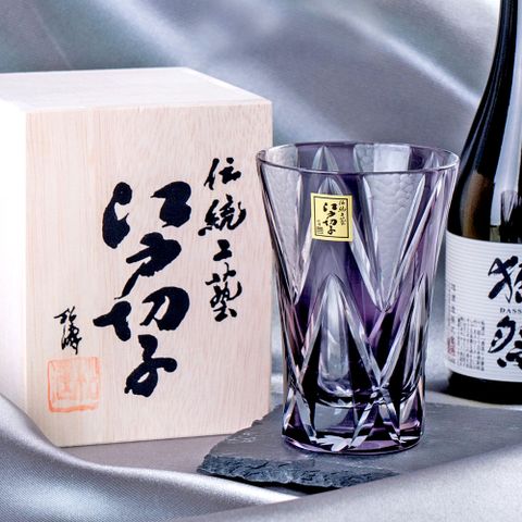 田島硝子 江戶切子 石目星重紋酒杯  玻璃杯 紫苑色 傳統工藝(TK21-002-1V)