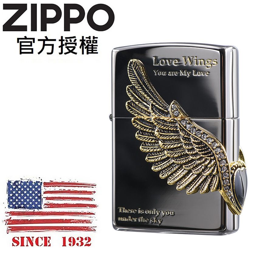 Zippo 【官方授權店】Love Wings 1 BK  愛情之翼(黑冰)防風打火機