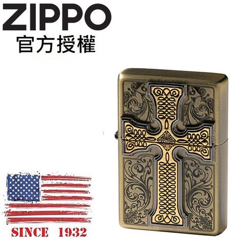 Zippo 【官方授權店】CREDOS EMBLEM BR 信仰十字架(仿古黃銅)防風打火機